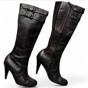 Cole Haan x NikeAir Black Knee-High Buckle Leather Boots